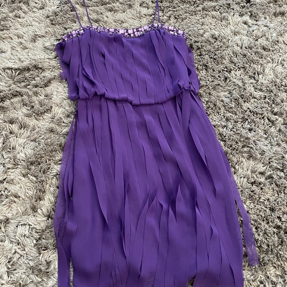 Aidan Mattox purple fringe dress